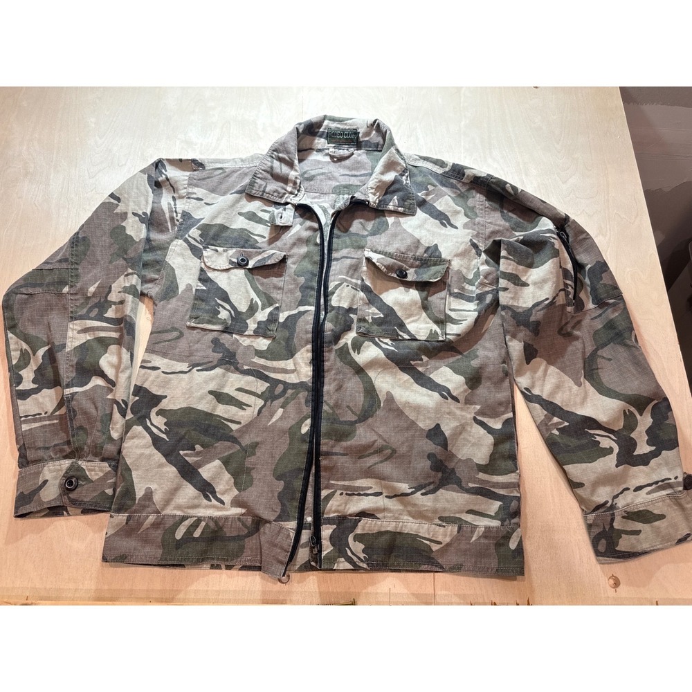 Rodeo Club Womens Camo Utility Jacket Full Zip Cotton Ripstop Green Large